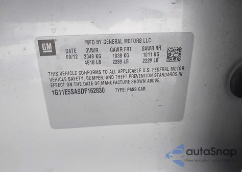 2013 Chevrolet Malibu 2Lt z USA, uszkodzony, nr VIN 1G11E5SA9DF162830